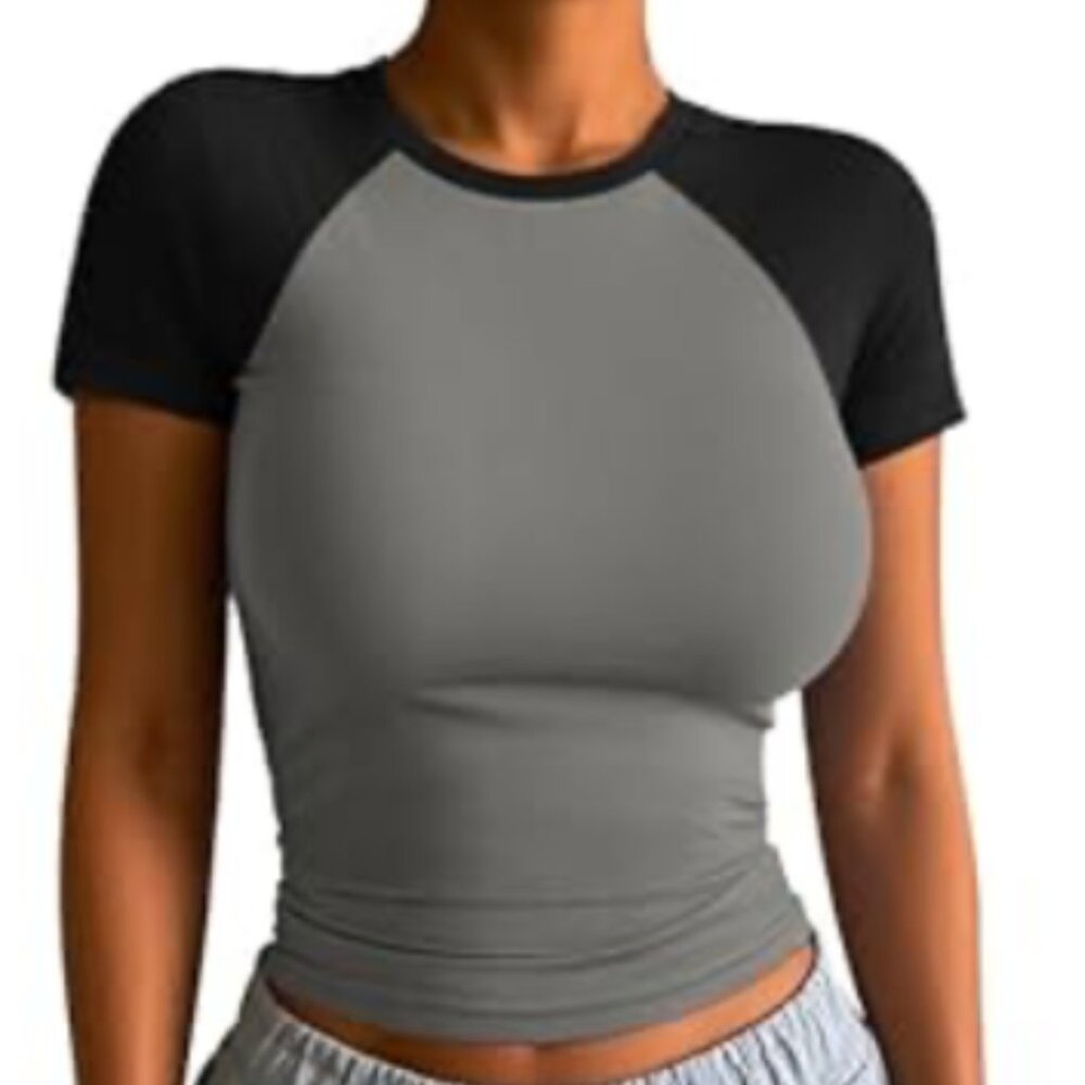 Grey & Black Baseball Baby Tee